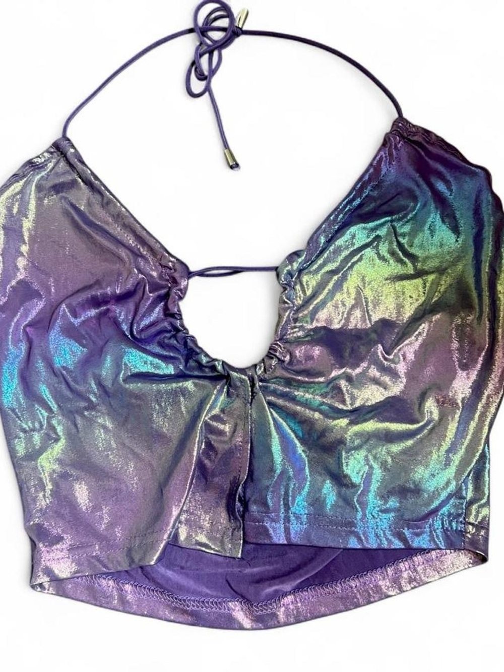 Purple iridescent holographic metallic halter tank crop top rainbow shimmer rave